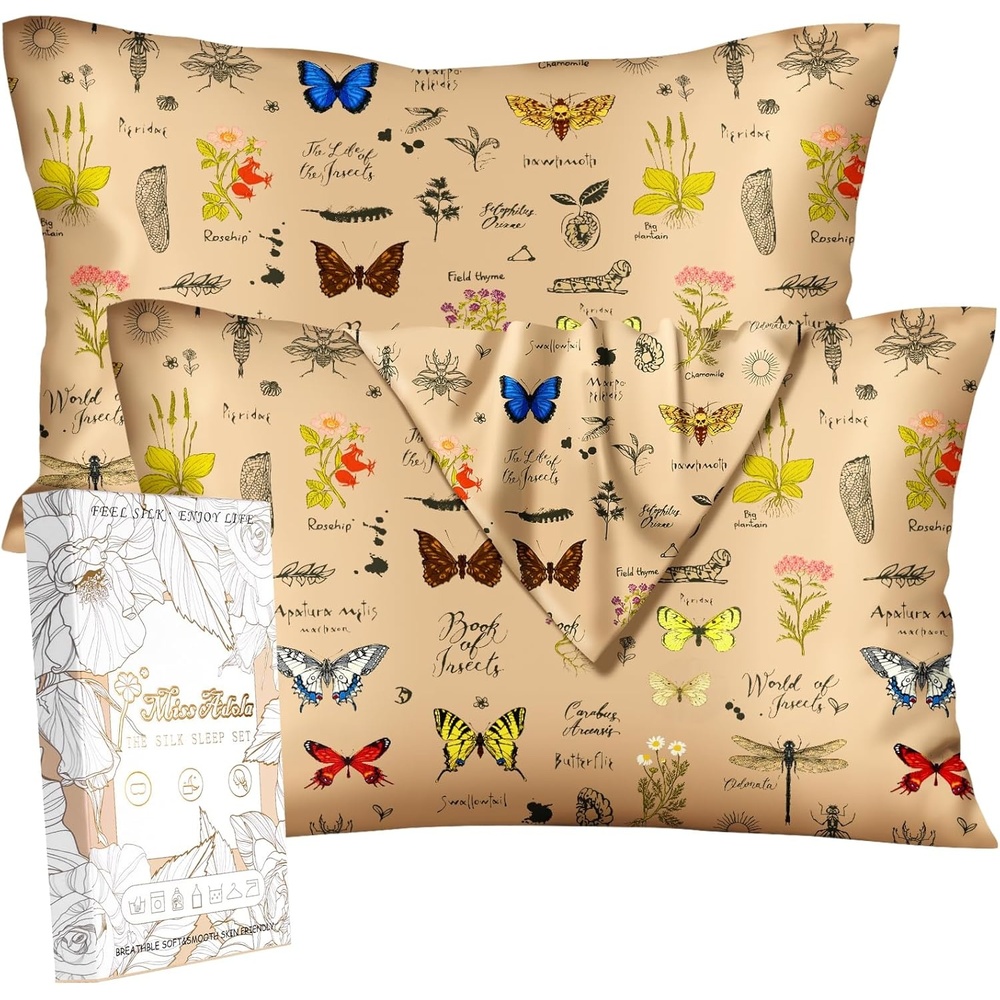 image:imageMiss Adola 2 Pack Mulberry Silk Pillowcase for Hair and Skin Standard Size 20 x 26 Inches with Hidden Zipper Watercolor Strawberry 19 Momme Soft Sleeping Silk Pillow Case for Women MomsPlants Butterfly