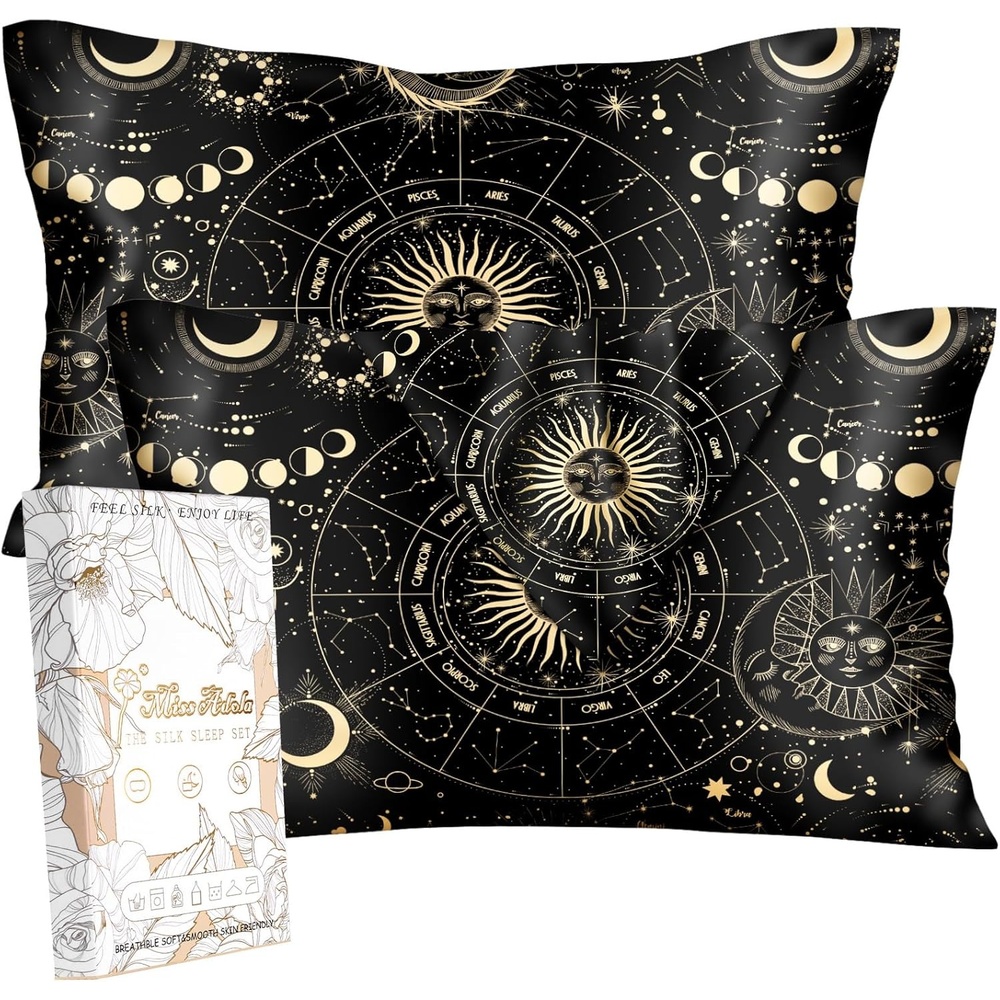 image:imageMiss Adola 2 Pack Mulberry Silk Pillowcase for Hair and Skin Standard Size 20 x 26 Inches with Hidden Zipper Watercolor Strawberry 19 Momme Soft Sleeping Silk Pillow Case for Women MomsSun Moon