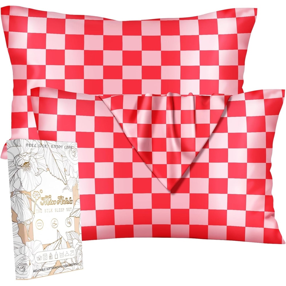 image:imageMiss Adola 2 Pack Mulberry Silk Pillowcase for Hair and Skin Standard Size 20 x 26 Inches with Hidden Zipper Watercolor Strawberry 19 Momme Soft Sleeping Silk Pillow Case for Women MomsPk Check