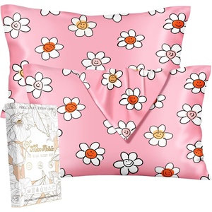 image:imageMiss Adola 2 Pack Mulberry Silk Pillowcase for Hair and Skin  Standard Size 20 x 26 Inches with Hidden Zipper Watercolor Strawberry 19 Momme Soft Sleeping Silk Pillow Case for Women MomsPk Laugh Flower
