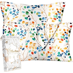 image:imageMiss Adola 2 Pack Mulberry Silk Pillowcase for Hair and Skin  Standard Size 20 x 26 Inches with Hidden Zipper Watercolor Strawberry 19 Momme Soft Sleeping Silk Pillow Case for Women MomsColorful Leaf