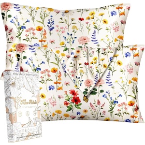 image:imageMiss Adola 2 Pack Mulberry Silk Pillowcase for Hair and Skin  Standard Size 20 x 26 Inches with Hidden Zipper Watercolor Strawberry 19 Momme Soft Sleeping Silk Pillow Case for Women MomsBeige Flower