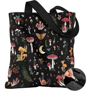 image:imageMiss Adola Large Canvas Tote Bag for Women  with Zipper and Inner Pocket Aesthetic Cute Shoulder Bag for Shopping DailyBlack Mushroom