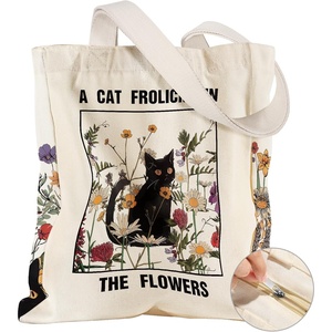 image:imageMiss Adola Large Canvas Tote Bag for Women  with Zipper and Inner Pocket Aesthetic Cute Shoulder Bag for Shopping DailyCat in Grass