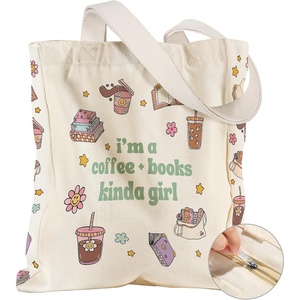 image:imageMiss Adola Large Canvas Tote Bag for Women  with Zipper and Inner Pocket Aesthetic Cute Shoulder Bag for Shopping DailyCoffee Book Girl