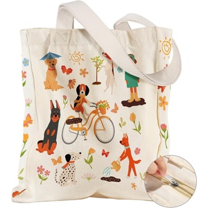 image:imageMiss Adola Large Canvas Tote Bag for Women  with Zipper and Inner Pocket Aesthetic Cute Shoulder Bag for Shopping DailyCycling Puppy