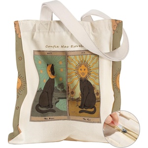 image:imageMiss Adola Large Canvas Tote Bag for Women  with Zipper and Inner Pocket Aesthetic Cute Shoulder Bag for Shopping DailySun Moon Cats