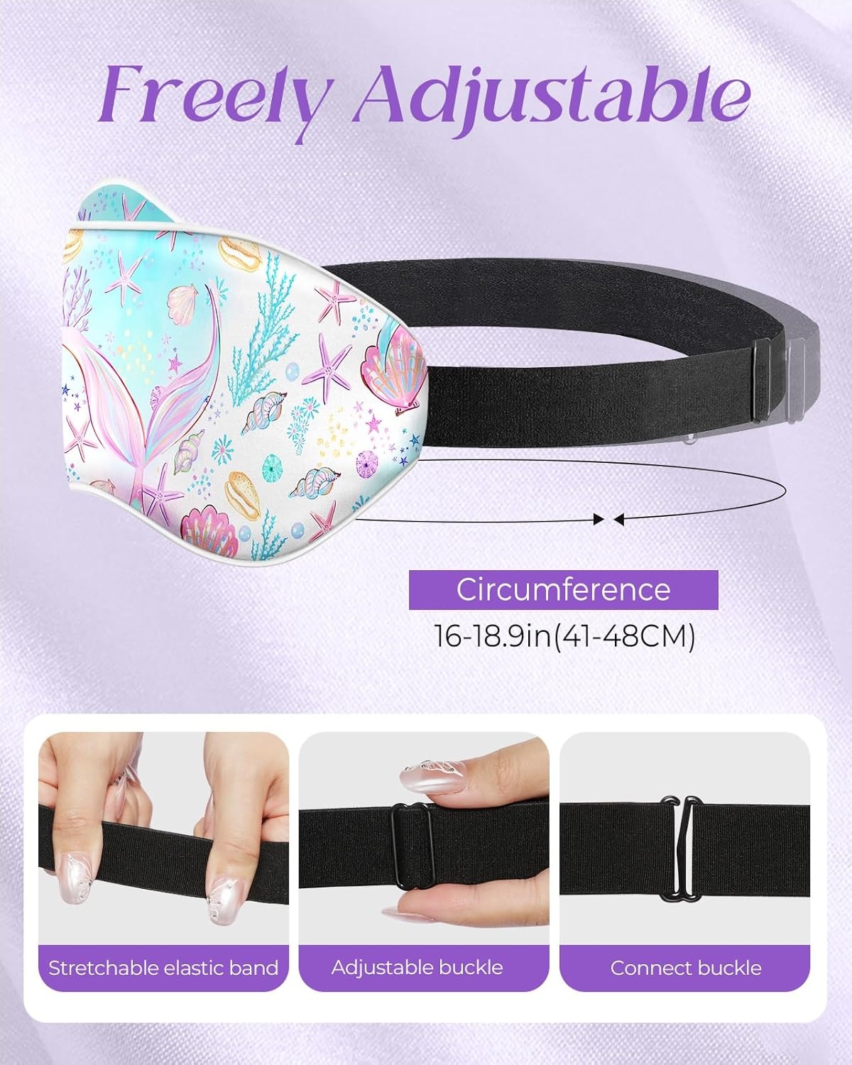 image:imageMiss Adola Kids Sleep Mask Silk Eye Mask for Kids Cute Cartoon Cool Kawaii Soft Smooth Lightweight Boys Girls Teens Sleeping Mask with Adjustable Straps UnicornPink Fishtail