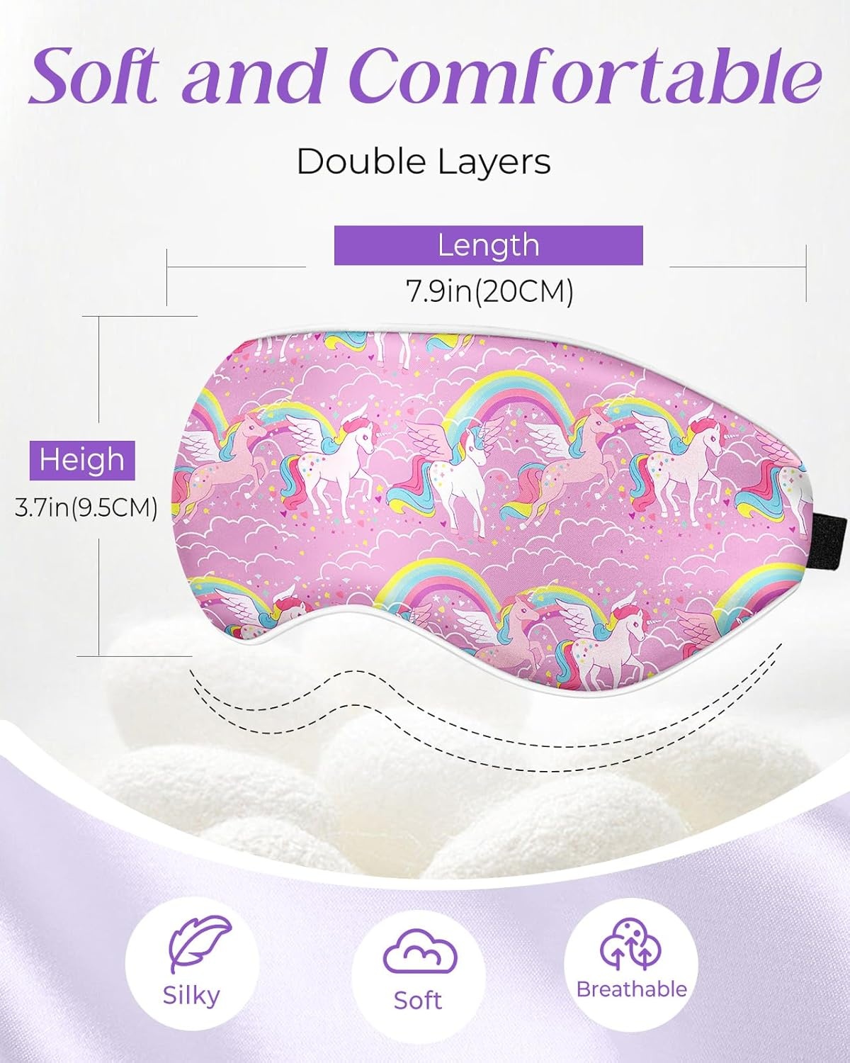 image:imageMiss Adola Kids Sleep Mask Silk Eye Mask for Kids Cute Cartoon Cool Kawaii Soft Smooth Lightweight Boys Girls Teens Sleeping Mask with Adjustable Straps UnicornPurple Unicorn