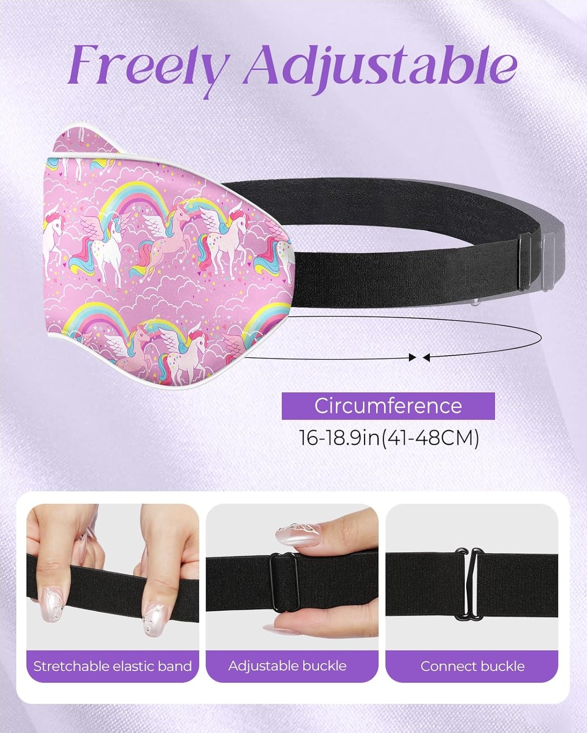 image:imageMiss Adola Kids Sleep Mask Silk Eye Mask for Kids Cute Cartoon Cool Kawaii Soft Smooth Lightweight Boys Girls Teens Sleeping Mask with Adjustable Straps UnicornPurple Unicorn