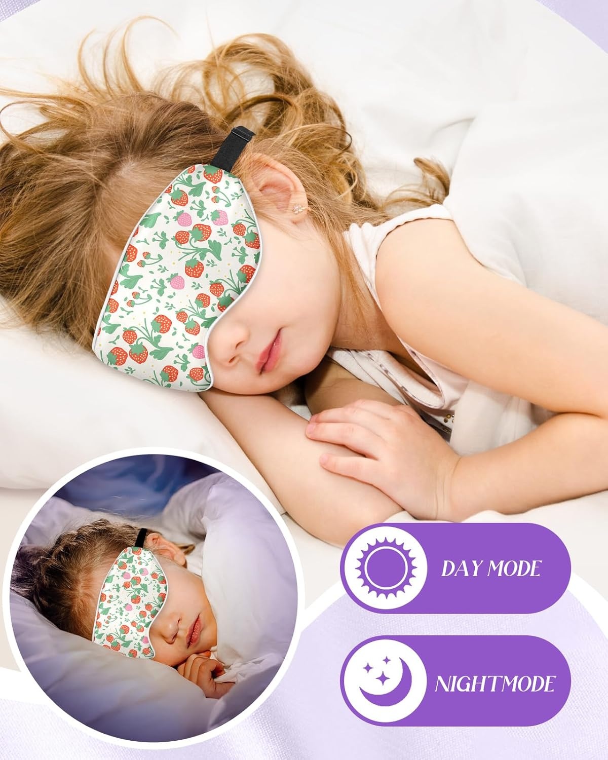 image:imageMiss Adola Kids Sleep Mask Silk Eye Mask for Kids Cute Cartoon Cool Kawaii Soft Smooth Lightweight Boys Girls Teens Sleeping Mask with Adjustable Straps UnicornStrawberry