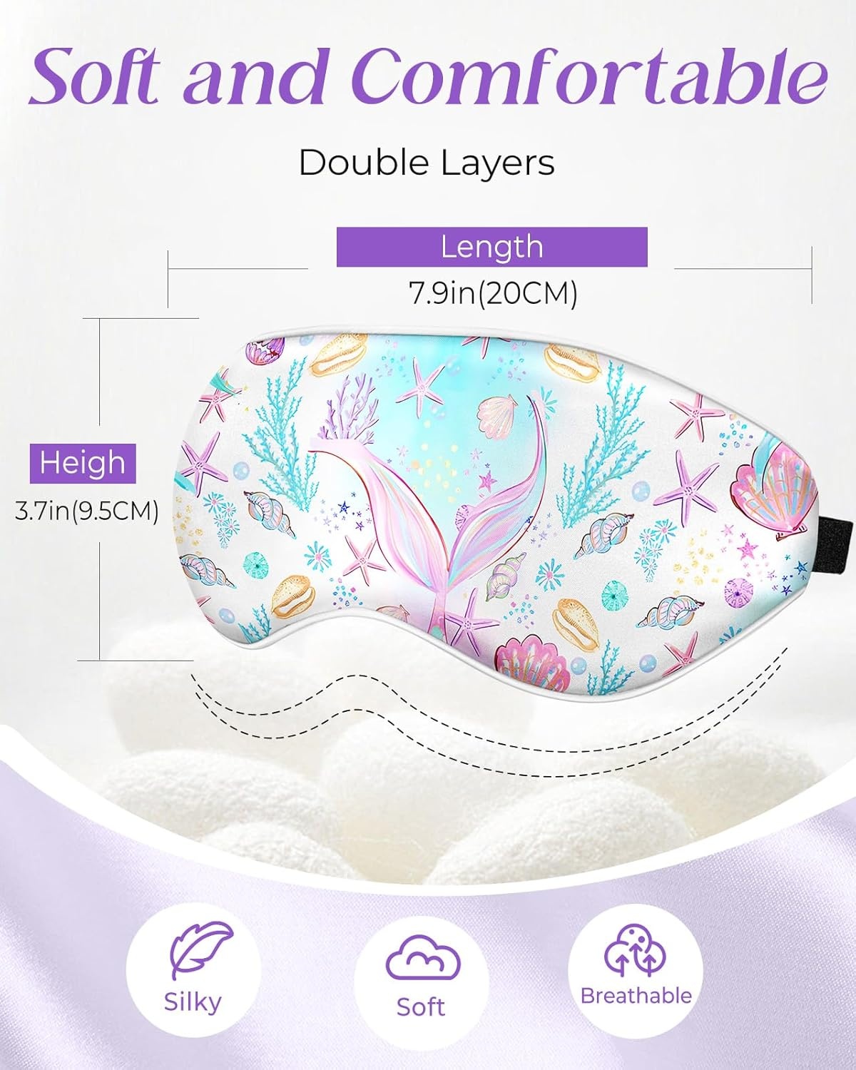 image:imageMiss Adola Kids Sleep Mask Silk Eye Mask for Kids Cute Cartoon Cool Kawaii Soft Smooth Lightweight Boys Girls Teens Sleeping Mask with Adjustable Straps UnicornPink Fishtail