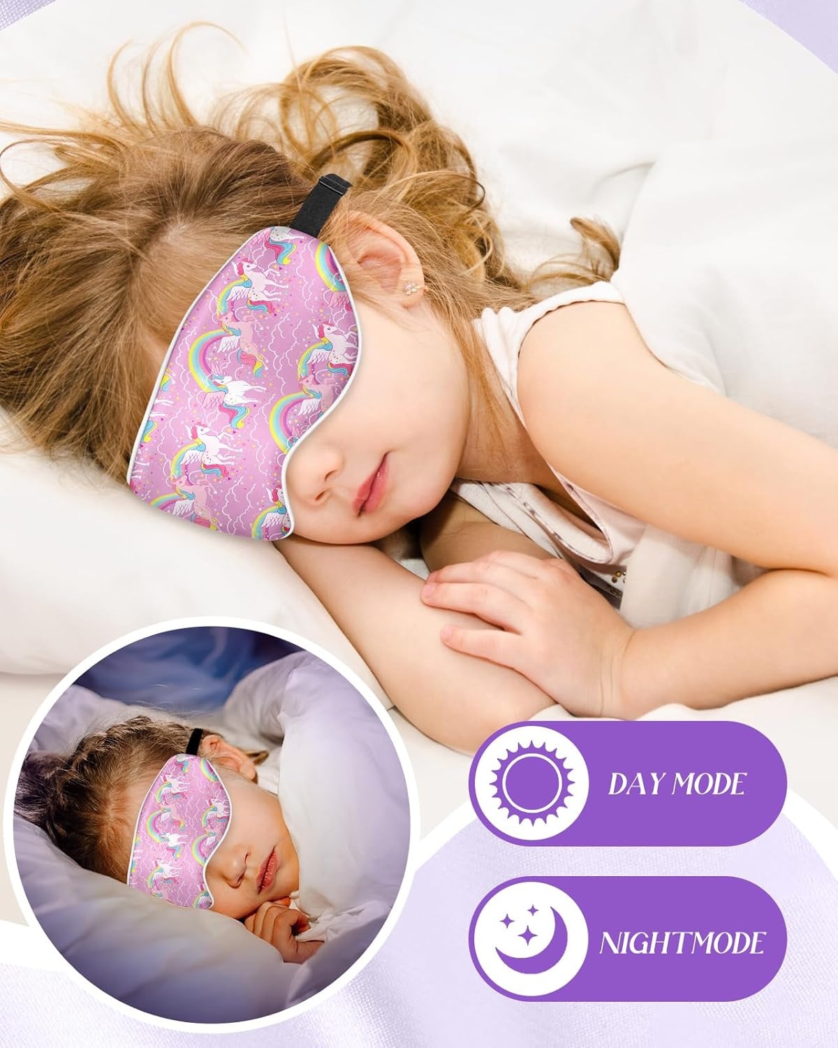 image:imageMiss Adola Kids Sleep Mask Silk Eye Mask for Kids Cute Cartoon Cool Kawaii Soft Smooth Lightweight Boys Girls Teens Sleeping Mask with Adjustable Straps UnicornPurple Unicorn