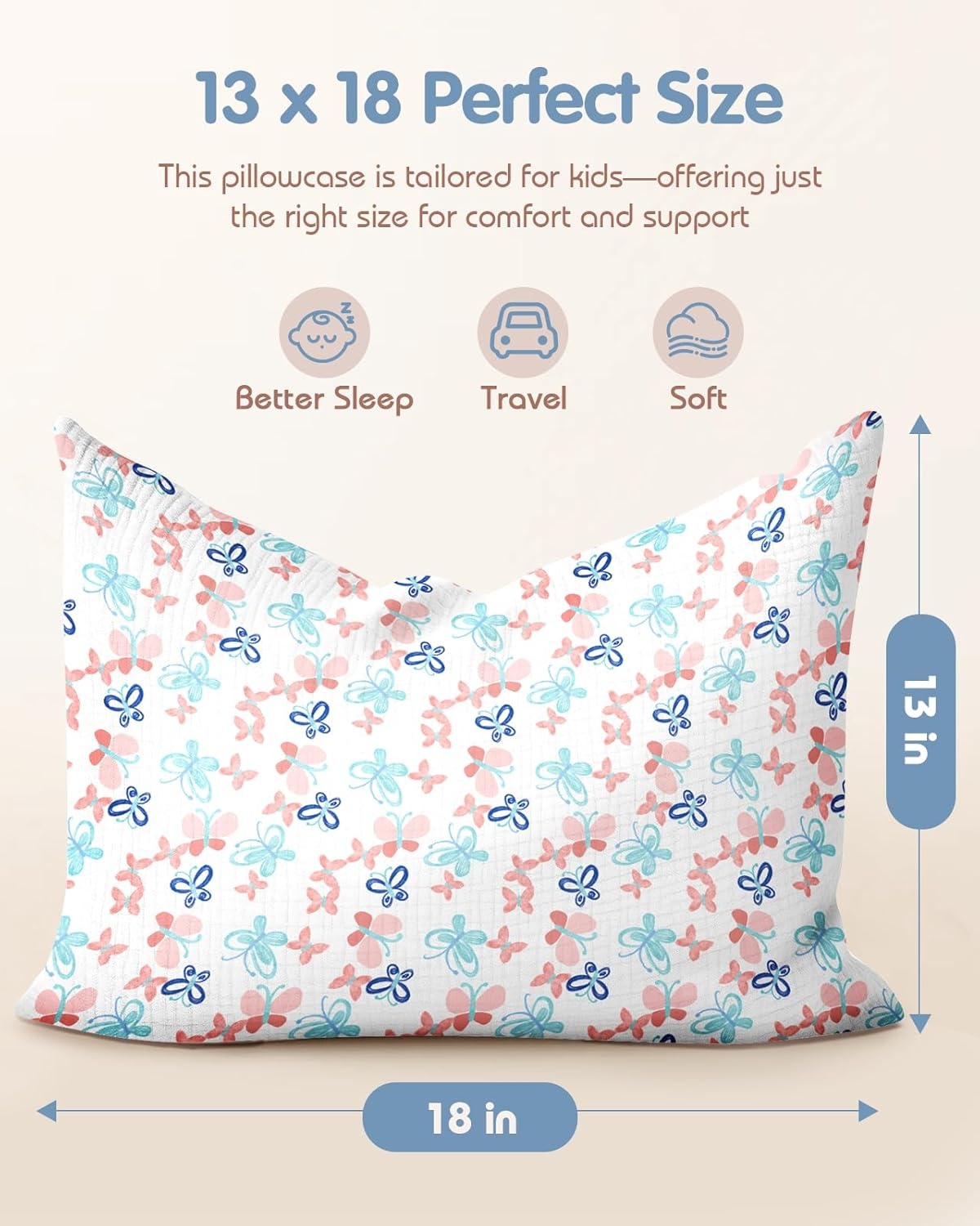 image:imageMiss Adola Muslin Toddler Pillowcase Set of 213x18 Cotton Toddler Pillow Cases with Envelope Closure Cute Cartoon Soft Breathable Kids Pillowcases for Baby Boys Girls Butterfly amp Pk