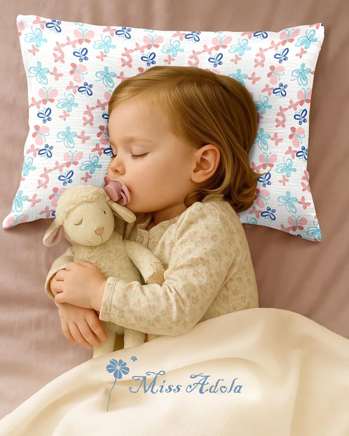 image:imageMiss Adola Muslin Toddler Pillowcase Set of 213x18 Cotton Toddler Pillow Cases with Envelope Closure Cute Cartoon Soft Breathable Kids Pillowcases for Baby Boys Girls Butterfly amp Pk
