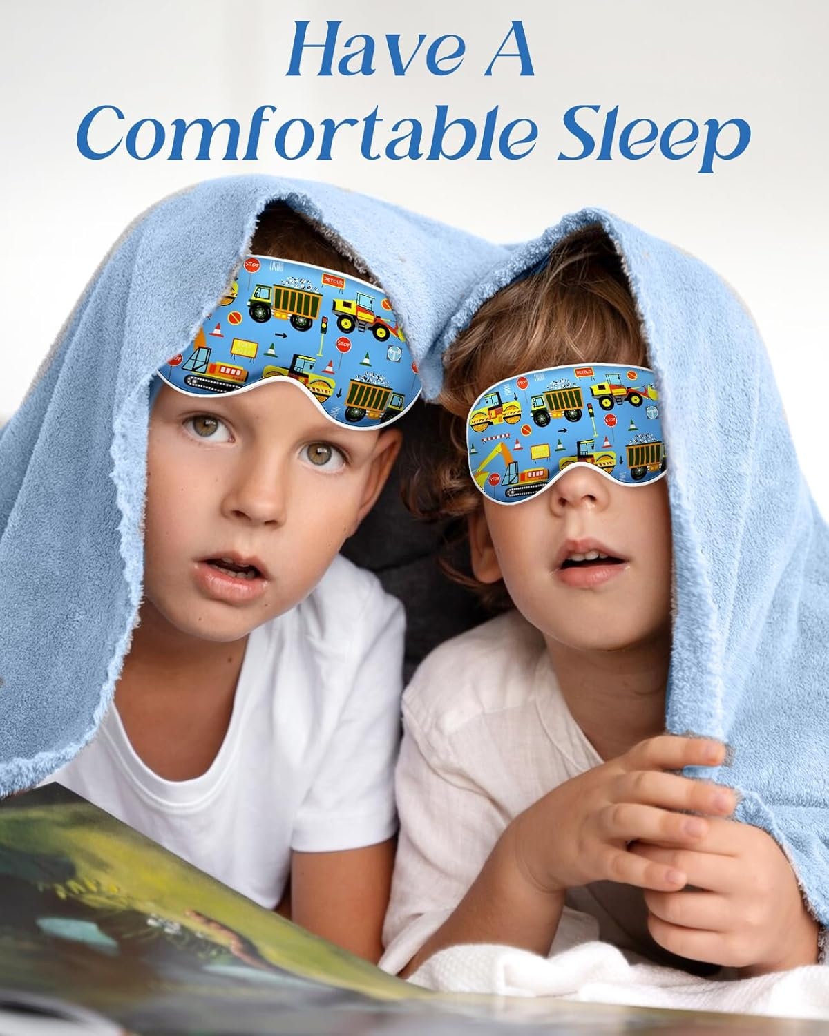 image:imageMiss Adola Sleep Mask for Kids Cute Kawaii Cartoon Silk Sleeping Mask with Adjustable Strap Soft Smooth Light Eye Mask for Sleeping Silk Kids Eye Cover for Boys Girls Teens Luminous Black CatsBlue Work Truck