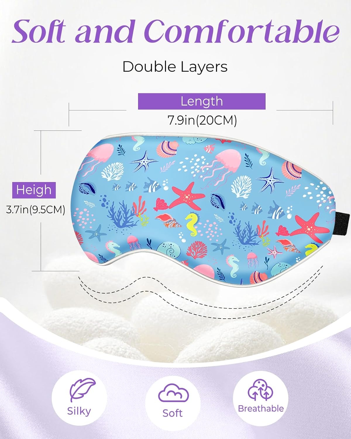 image:imageMiss Adola Sleep Mask for Kids Cute Kawaii Cartoon Silk Sleeping Mask with Adjustable Strap Soft Smooth Light Eye Mask for Sleeping Silk Kids Eye Cover for Boys Girls Teens Luminous Black CatsCute Sea Animals