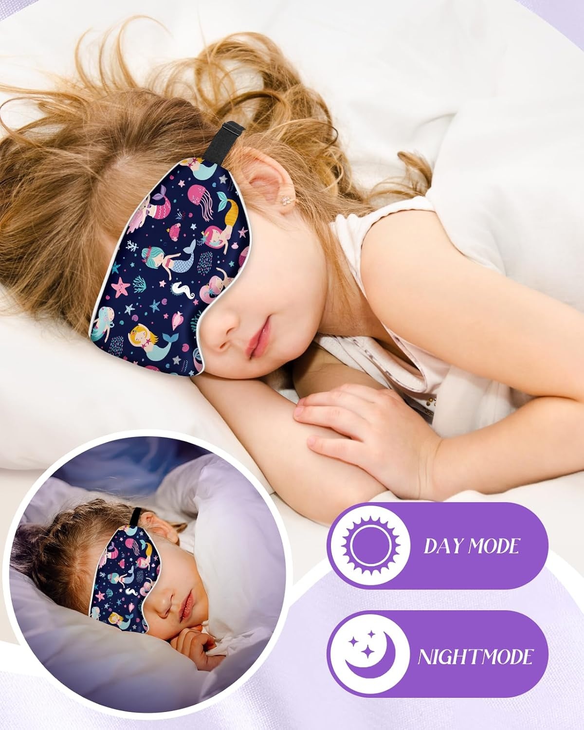 image:imageMiss Adola Sleep Mask for Kids Cute Kawaii Cartoon Silk Sleeping Mask with Adjustable Strap Soft Smooth Light Eye Mask for Sleeping Silk Kids Eye Cover for Boys Girls Teens Luminous Black CatsBlue Fish Ocean