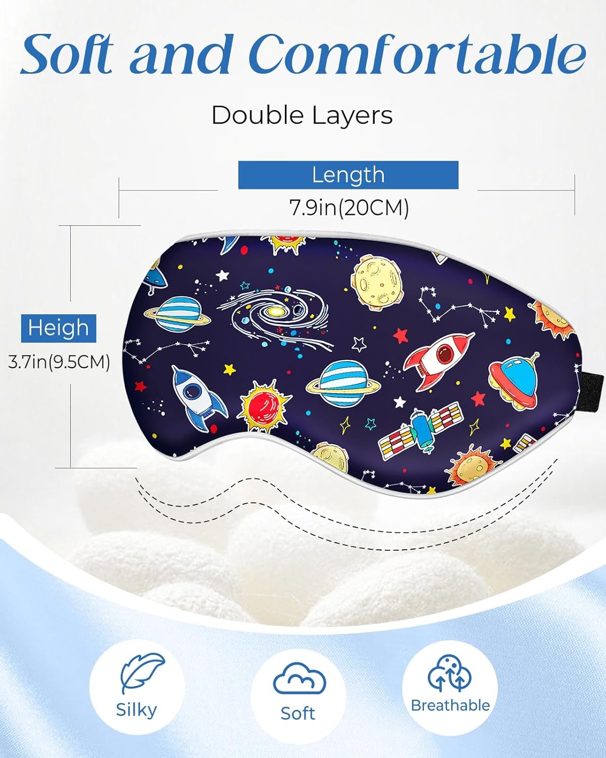 image:imageMiss Adola Sleep Mask for Kids Cute Kawaii Cartoon Silk Sleeping Mask with Adjustable Strap Soft Smooth Light Eye Mask for Sleeping Silk Kids Eye Cover for Boys Girls Teens Luminous Black CatsBlue Sky Rockets