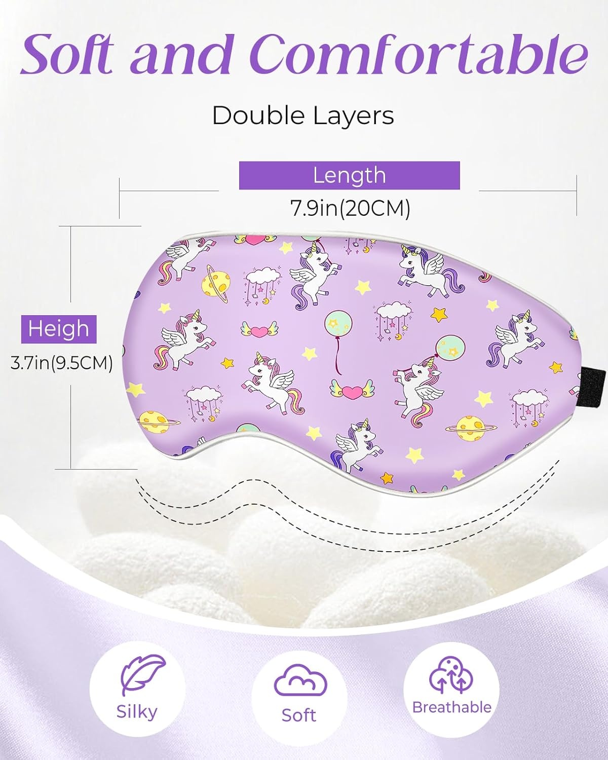 image:imageMiss Adola Sleep Mask for Kids Cute Kawaii Cartoon Silk Sleeping Mask with Adjustable Strap Soft Smooth Light Eye Mask for Sleeping Silk Kids Eye Cover for Boys Girls Teens Luminous Black CatsBalloon Unicorn