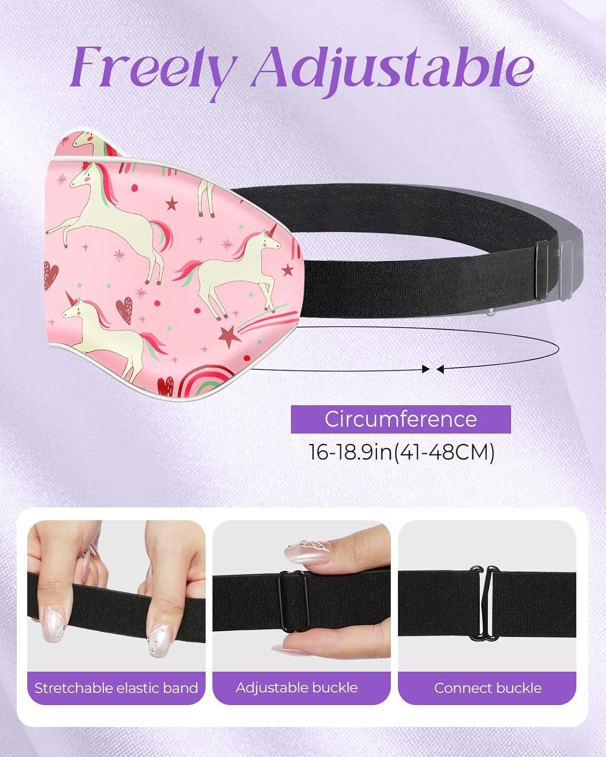 image:imageMiss Adola Sleep Mask for Kids Cute Kawaii Cartoon Silk Sleeping Mask with Adjustable Strap Soft Smooth Light Eye Mask for Sleeping Silk Kids Eye Cover for Boys Girls Teens Luminous Black CatsHeart Unicorn