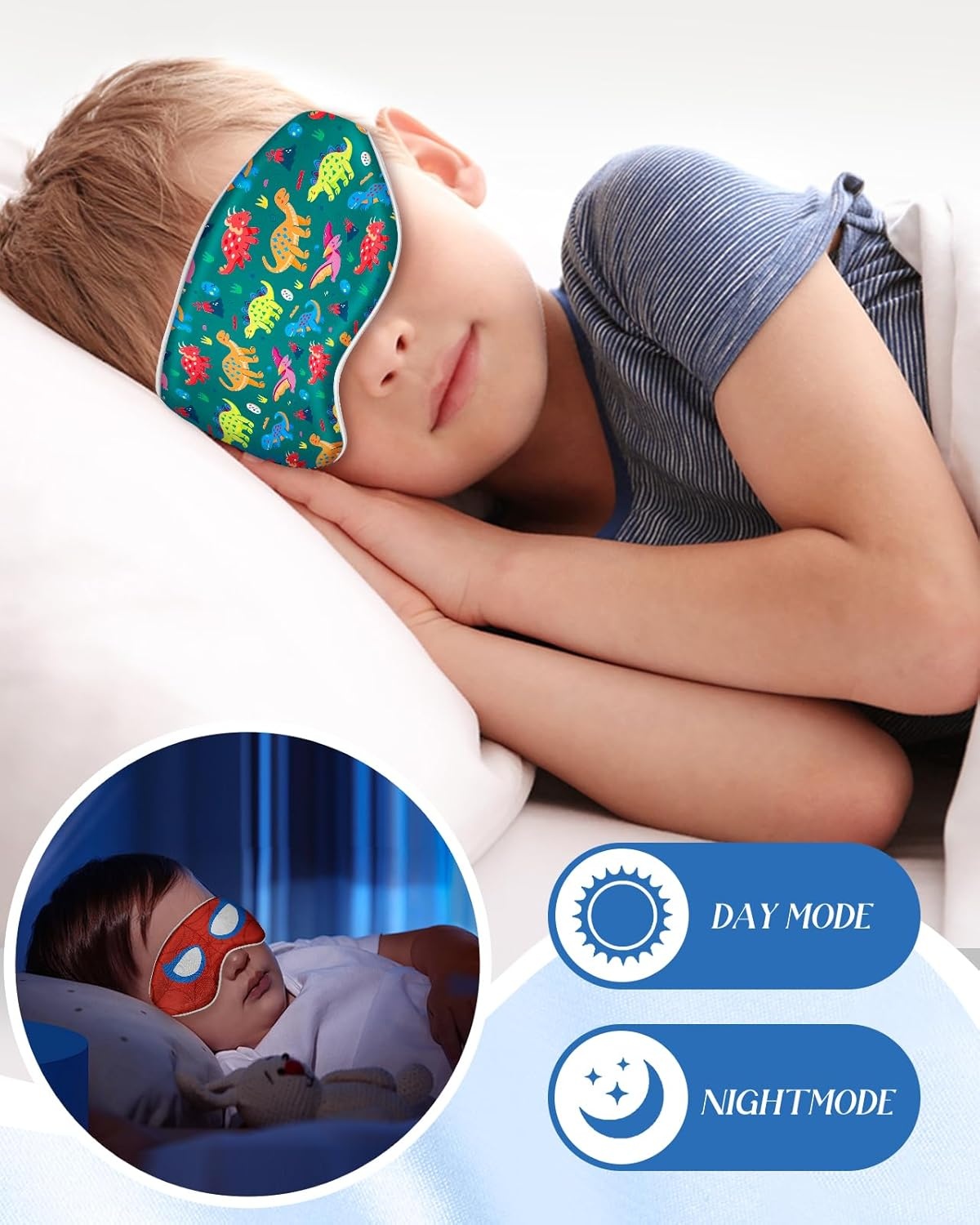 image:imageMiss Adola Sleep Mask for Kids Cute Kawaii Cartoon Silk Sleeping Mask with Adjustable Strap Soft Smooth Light Eye Mask for Sleeping Silk Kids Eye Cover for Boys Girls Teens Luminous Black CatsGreen Dinosaur