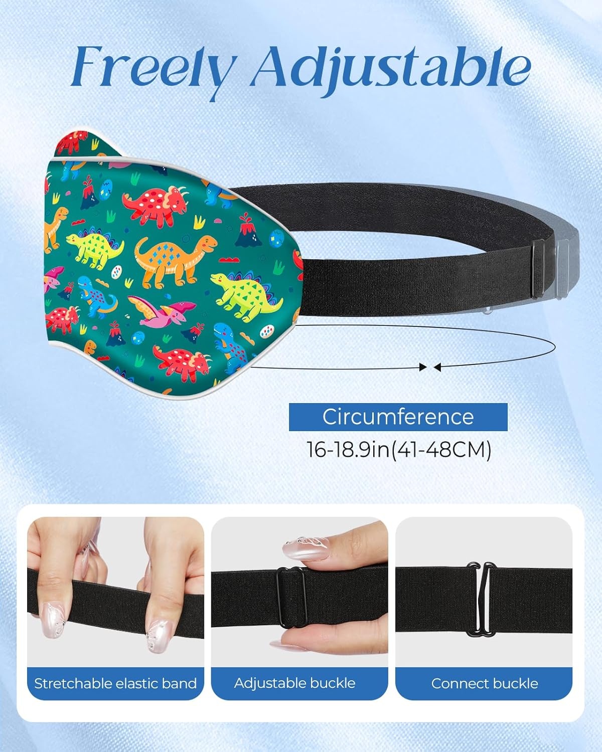 image:imageMiss Adola Sleep Mask for Kids Cute Kawaii Cartoon Silk Sleeping Mask with Adjustable Strap Soft Smooth Light Eye Mask for Sleeping Silk Kids Eye Cover for Boys Girls Teens Luminous Black CatsGreen Dinosaur