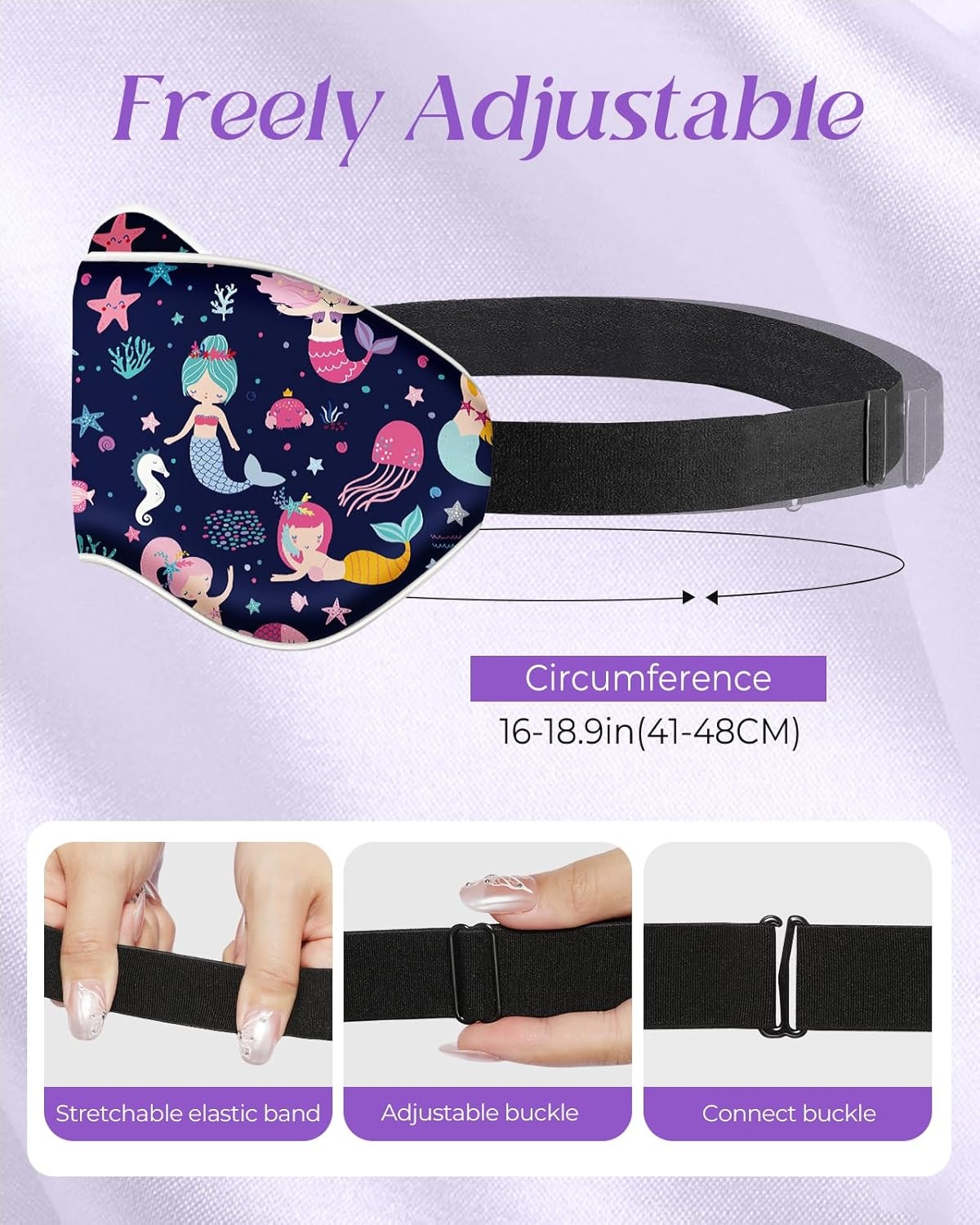 image:imageMiss Adola Sleep Mask for Kids Cute Kawaii Cartoon Silk Sleeping Mask with Adjustable Strap Soft Smooth Light Eye Mask for Sleeping Silk Kids Eye Cover for Boys Girls Teens Luminous Black CatsBlue Fish Ocean