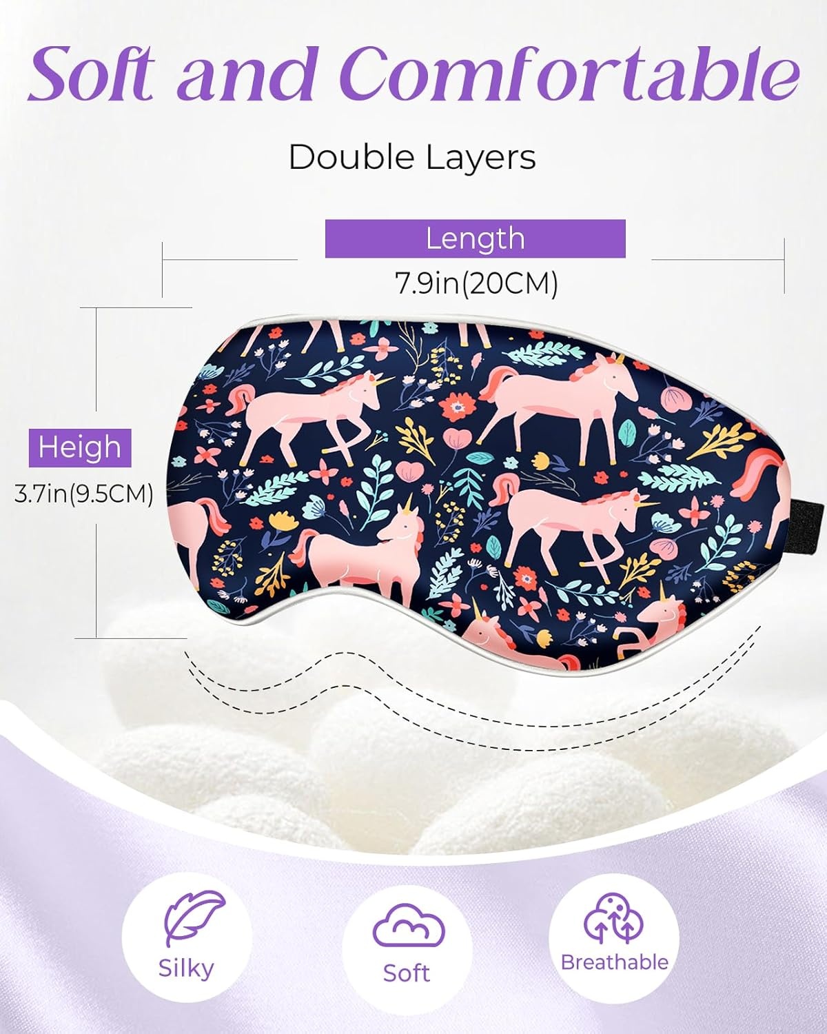 image:imageMiss Adola Sleep Mask for Kids Cute Kawaii Cartoon Silk Sleeping Mask with Adjustable Strap Soft Smooth Light Eye Mask for Sleeping Silk Kids Eye Cover for Boys Girls Teens Luminous Black CatsBlue Wildflower Unicorn