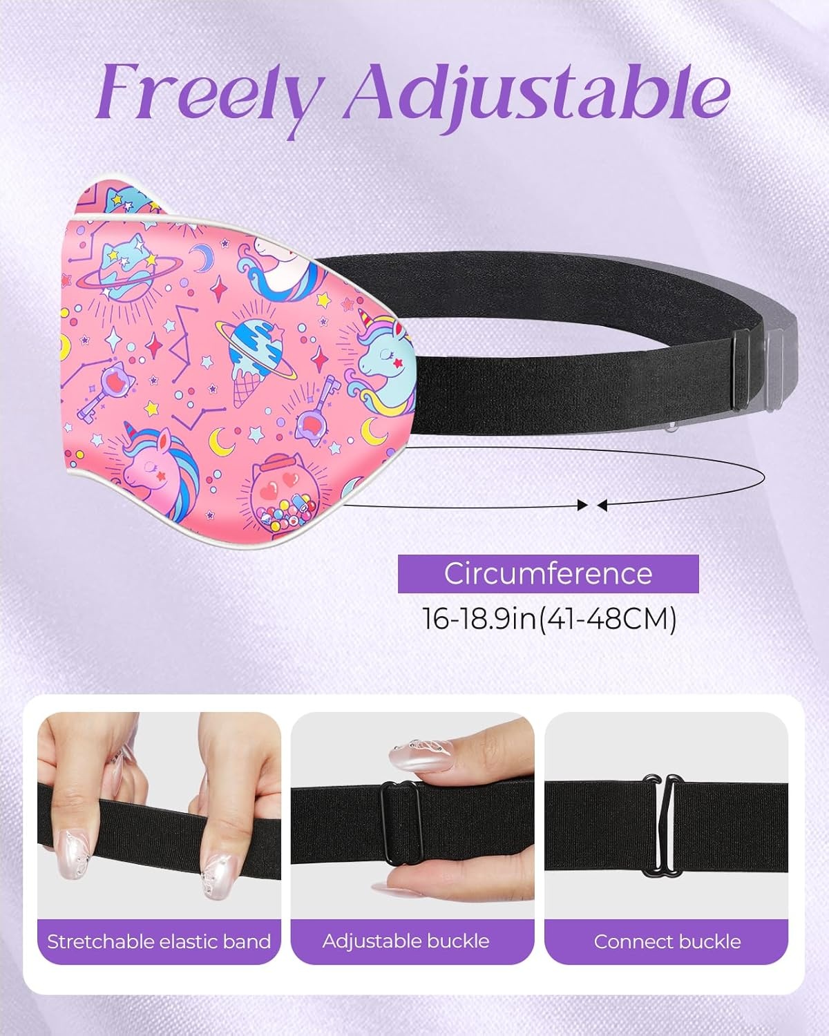 image:imageMiss Adola Sleep Mask for Kids Cute Kawaii Cartoon Silk Sleeping Mask with Adjustable Strap Soft Smooth Light Eye Mask for Sleeping Silk Kids Eye Cover for Boys Girls Teens Luminous Black CatsIce Cream Planet