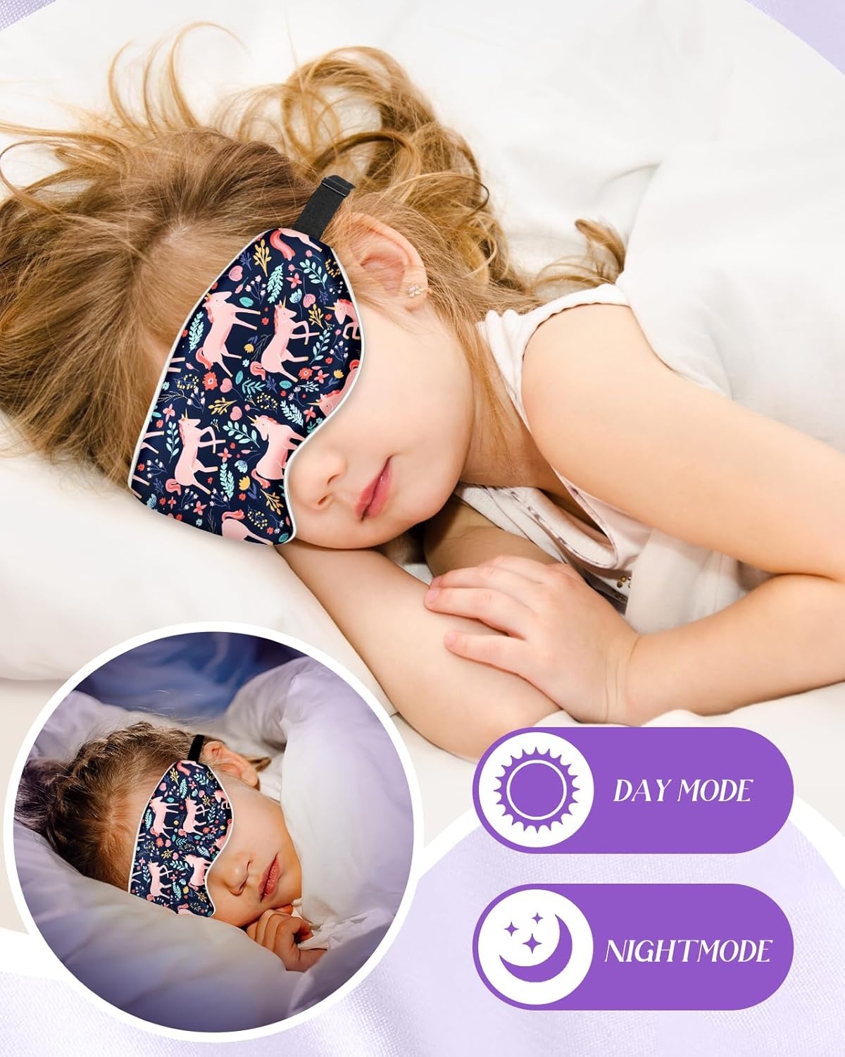 image:imageMiss Adola Sleep Mask for Kids Cute Kawaii Cartoon Silk Sleeping Mask with Adjustable Strap Soft Smooth Light Eye Mask for Sleeping Silk Kids Eye Cover for Boys Girls Teens Luminous Black CatsBlue Wildflower Unicorn