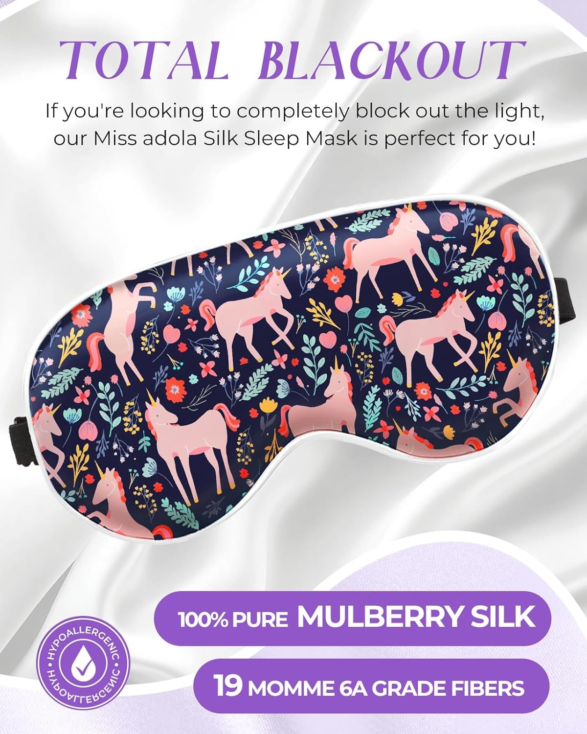 image:imageMiss Adola Sleep Mask for Kids Cute Kawaii Cartoon Silk Sleeping Mask with Adjustable Strap Soft Smooth Light Eye Mask for Sleeping Silk Kids Eye Cover for Boys Girls Teens Luminous Black CatsHeart Unicorn