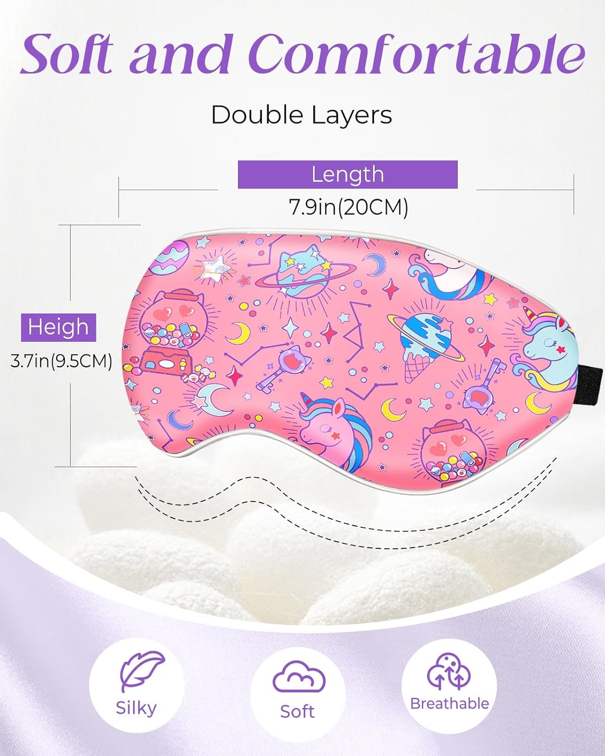 image:imageMiss Adola Sleep Mask for Kids Cute Kawaii Cartoon Silk Sleeping Mask with Adjustable Strap Soft Smooth Light Eye Mask for Sleeping Silk Kids Eye Cover for Boys Girls Teens Luminous Black CatsIce Cream Planet