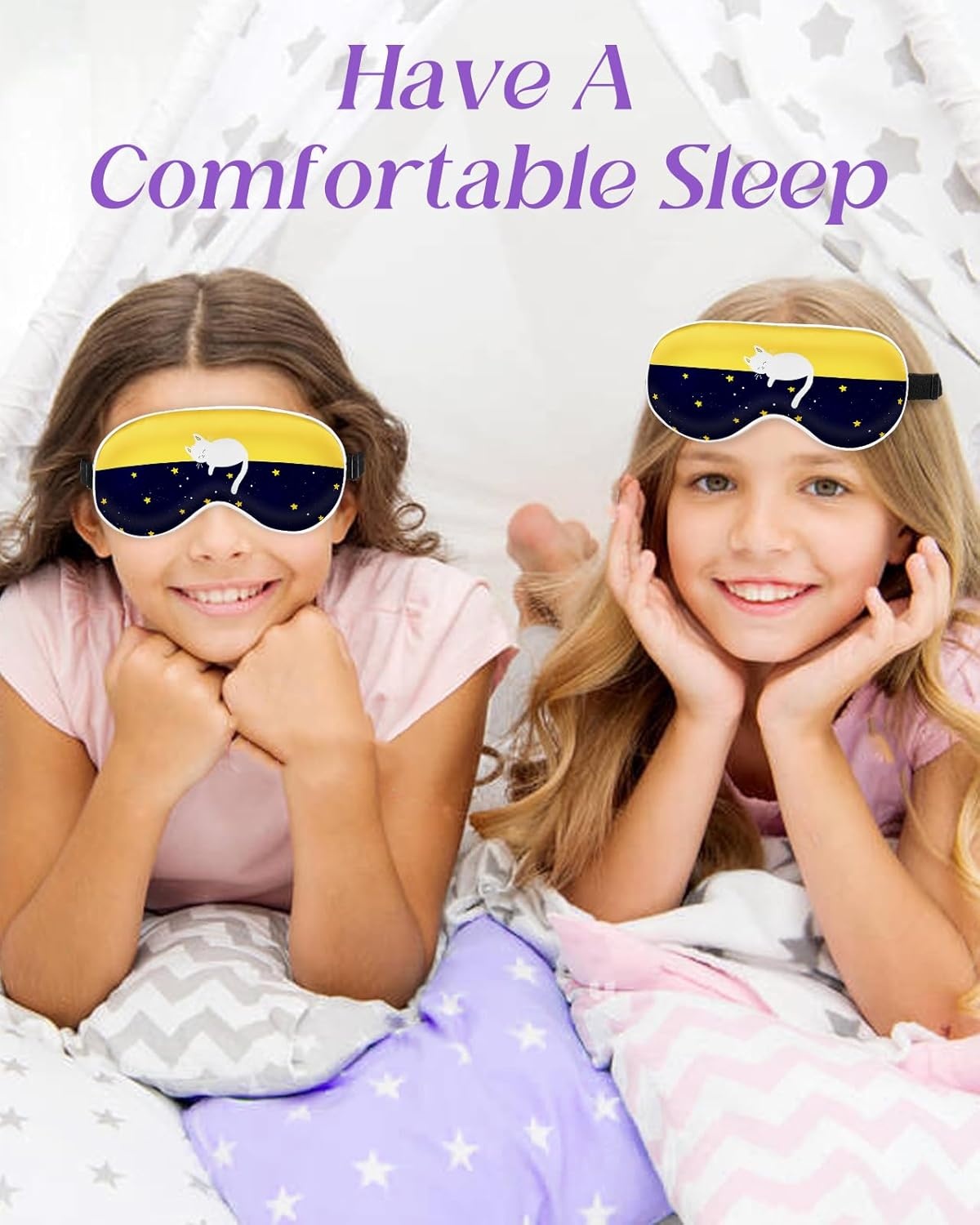 image:imageMiss Adola Sleep Mask for Kids Cute Kawaii Cartoon Silk Sleeping Mask with Adjustable Strap Soft Smooth Light Eye Mask for Sleeping Silk Kids Eye Cover for Boys Girls Teens Luminous Black CatsSleep Cat