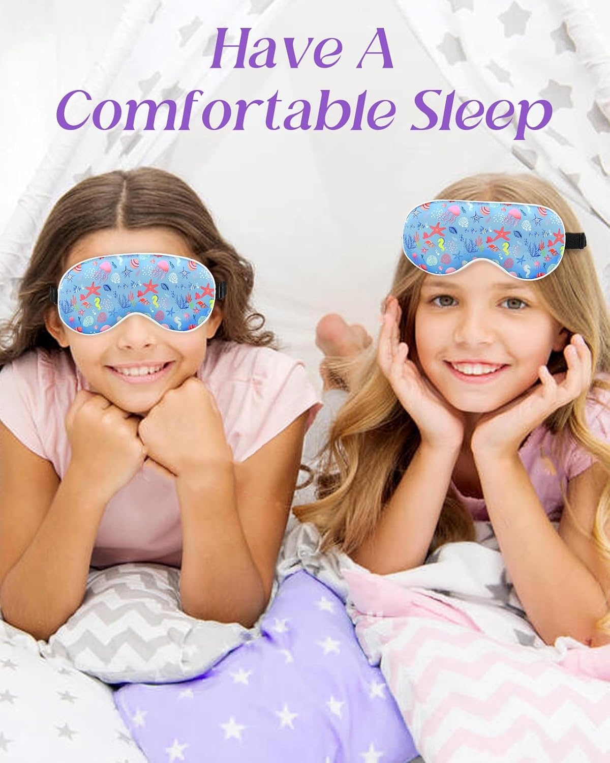 image:imageMiss Adola Sleep Mask for Kids Cute Kawaii Cartoon Silk Sleeping Mask with Adjustable Strap Soft Smooth Light Eye Mask for Sleeping Silk Kids Eye Cover for Boys Girls Teens Luminous Black CatsCute Sea Animals