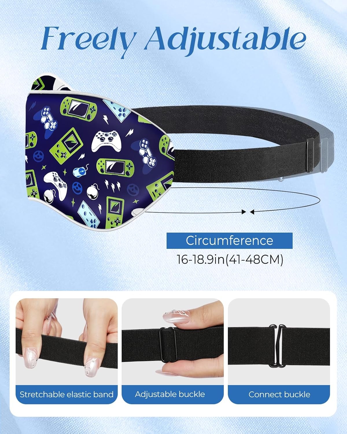 image:imageMiss Adola Sleep Mask for Kids Cute Kawaii Cartoon Silk Sleeping Mask with Adjustable Strap Soft Smooth Light Eye Mask for Sleeping Silk Kids Eye Cover for Boys Girls Teens Luminous Black CatsBlue Green Game
