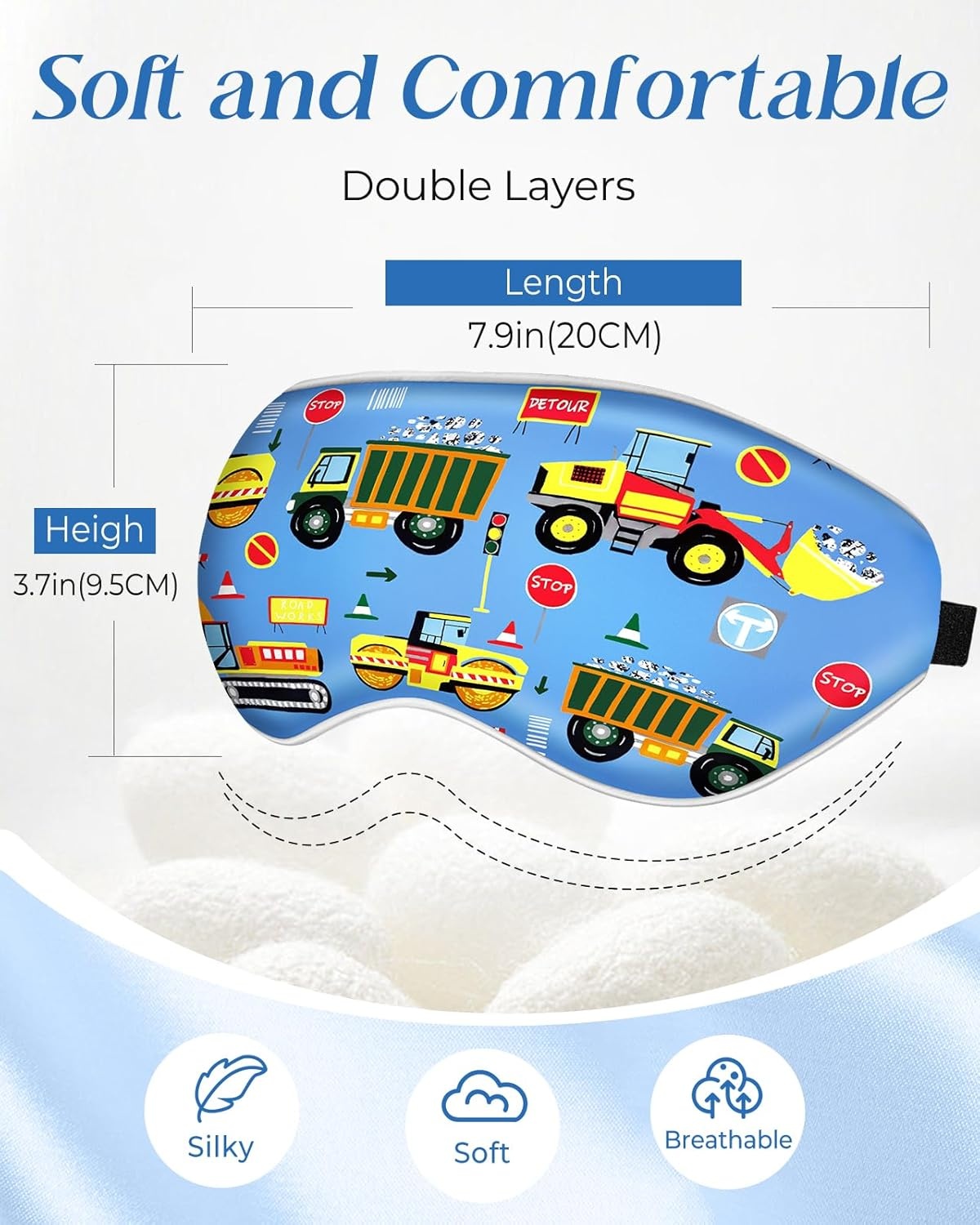 image:imageMiss Adola Sleep Mask for Kids Cute Kawaii Cartoon Silk Sleeping Mask with Adjustable Strap Soft Smooth Light Eye Mask for Sleeping Silk Kids Eye Cover for Boys Girls Teens Luminous Black CatsBlue Work Truck