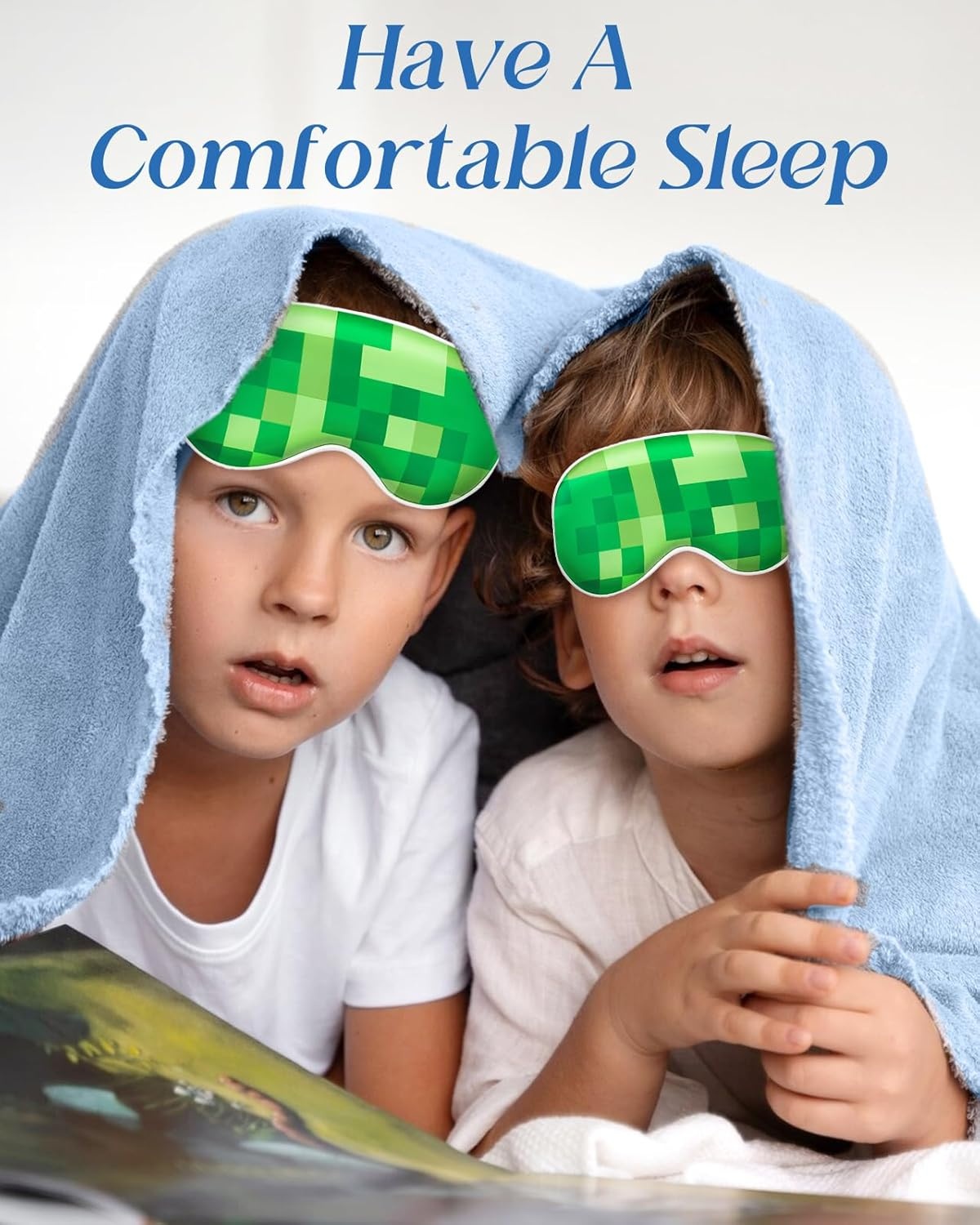image:imageMiss Adola Sleep Mask for Kids Cute Kawaii Cartoon Silk Sleeping Mask with Adjustable Strap Soft Smooth Light Eye Mask for Sleeping Silk Kids Eye Cover for Boys Girls Teens Luminous Black CatsGreen Grid World