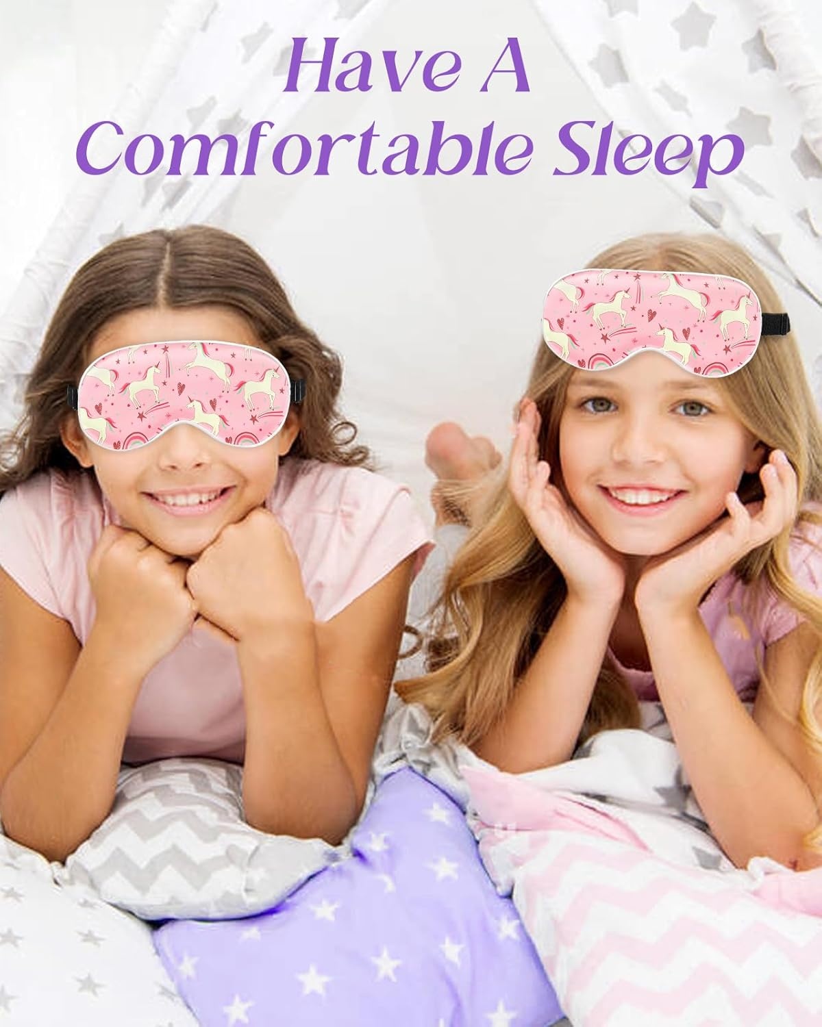 image:imageMiss Adola Sleep Mask for Kids Cute Kawaii Cartoon Silk Sleeping Mask with Adjustable Strap Soft Smooth Light Eye Mask for Sleeping Silk Kids Eye Cover for Boys Girls Teens Luminous Black CatsHeart Unicorn