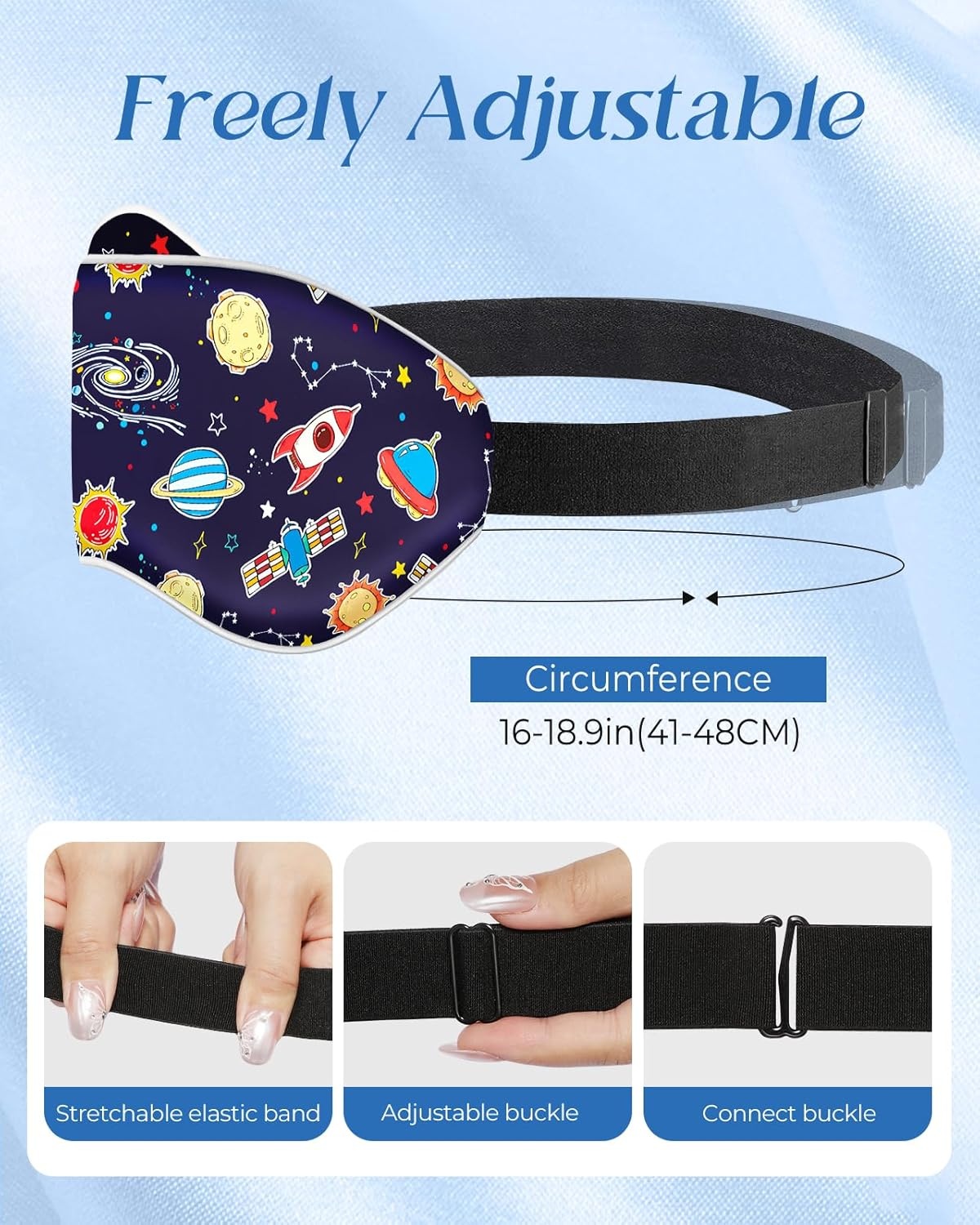 image:imageMiss Adola Sleep Mask for Kids Cute Kawaii Cartoon Silk Sleeping Mask with Adjustable Strap Soft Smooth Light Eye Mask for Sleeping Silk Kids Eye Cover for Boys Girls Teens Luminous Black CatsBlue Sky Rockets