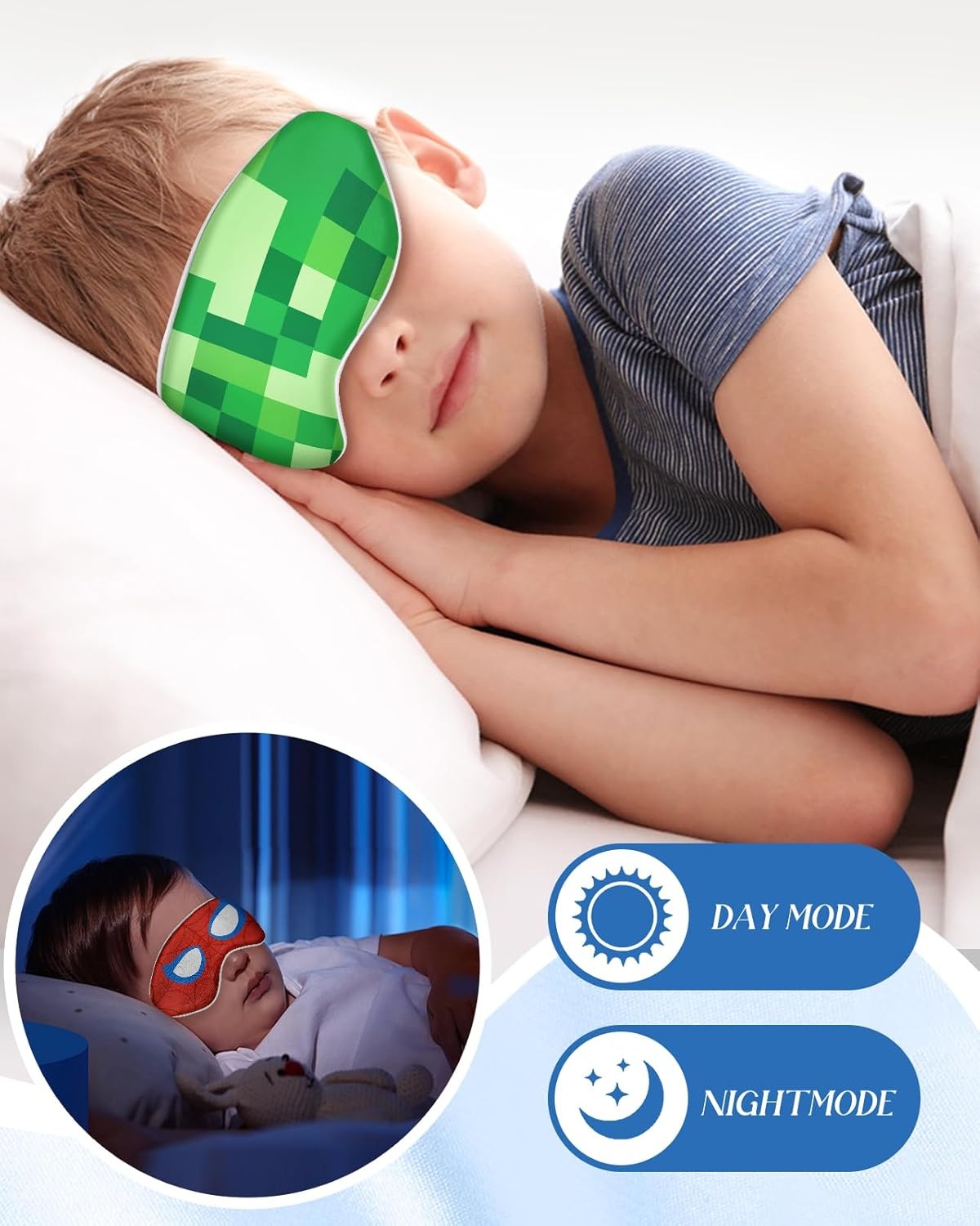 image:imageMiss Adola Sleep Mask for Kids Cute Kawaii Cartoon Silk Sleeping Mask with Adjustable Strap Soft Smooth Light Eye Mask for Sleeping Silk Kids Eye Cover for Boys Girls Teens Luminous Black CatsGreen Grid World