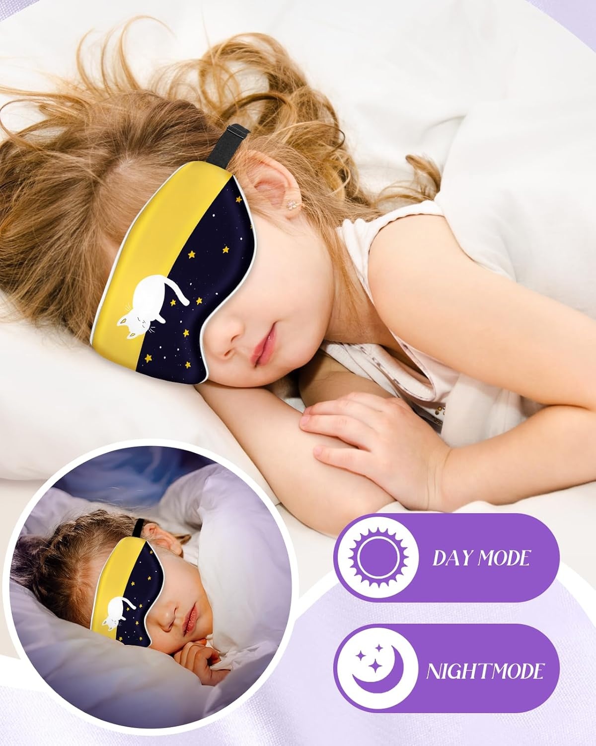image:imageMiss Adola Sleep Mask for Kids Cute Kawaii Cartoon Silk Sleeping Mask with Adjustable Strap Soft Smooth Light Eye Mask for Sleeping Silk Kids Eye Cover for Boys Girls Teens Luminous Black CatsSleep Cat