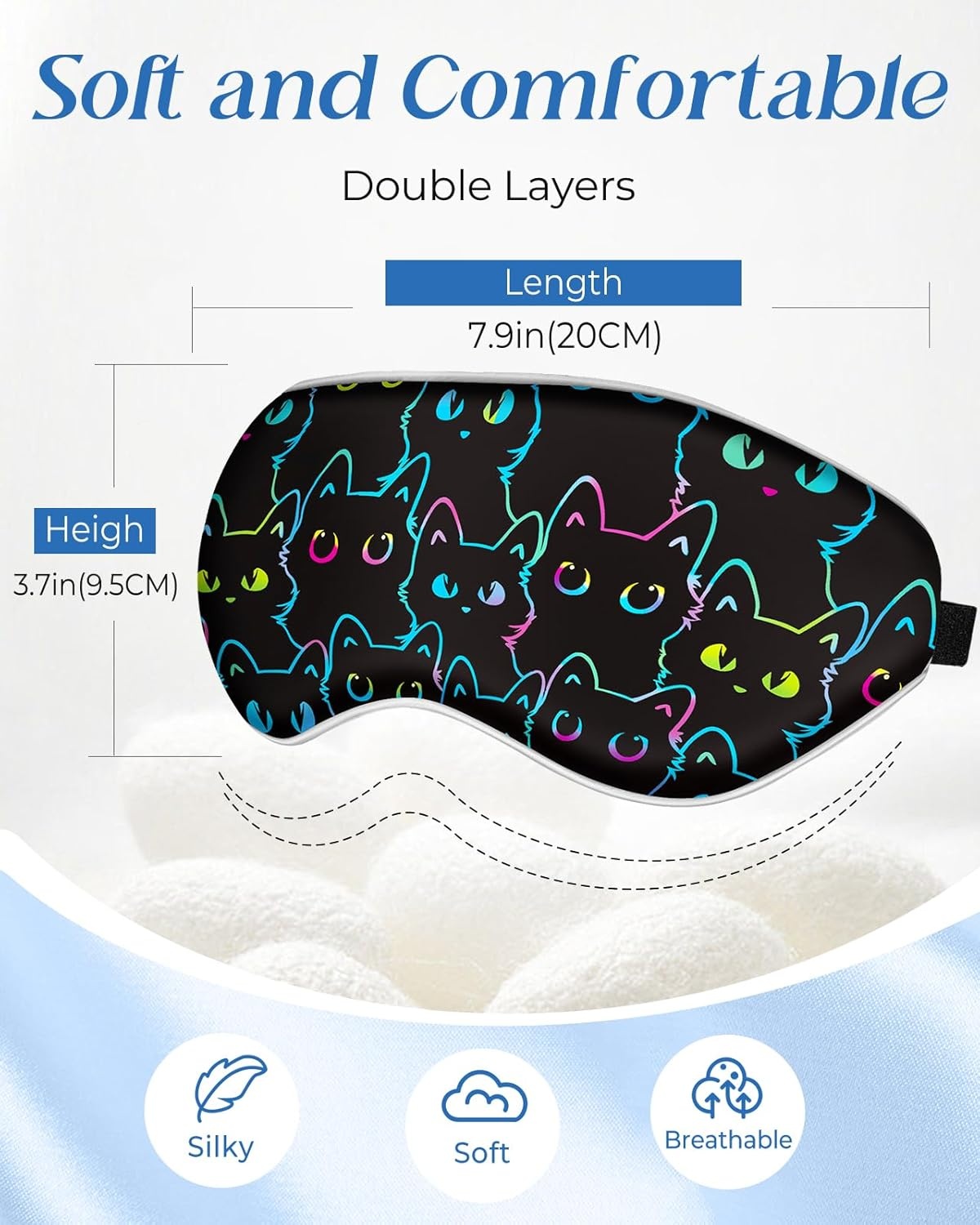 image:imageMiss Adola Sleep Mask for Kids Cute Kawaii Cartoon Silk Sleeping Mask with Adjustable Strap Soft Smooth Light Eye Mask for Sleeping Silk Kids Eye Cover for Boys Girls Teens Luminous Black CatsLuminous Black Cats