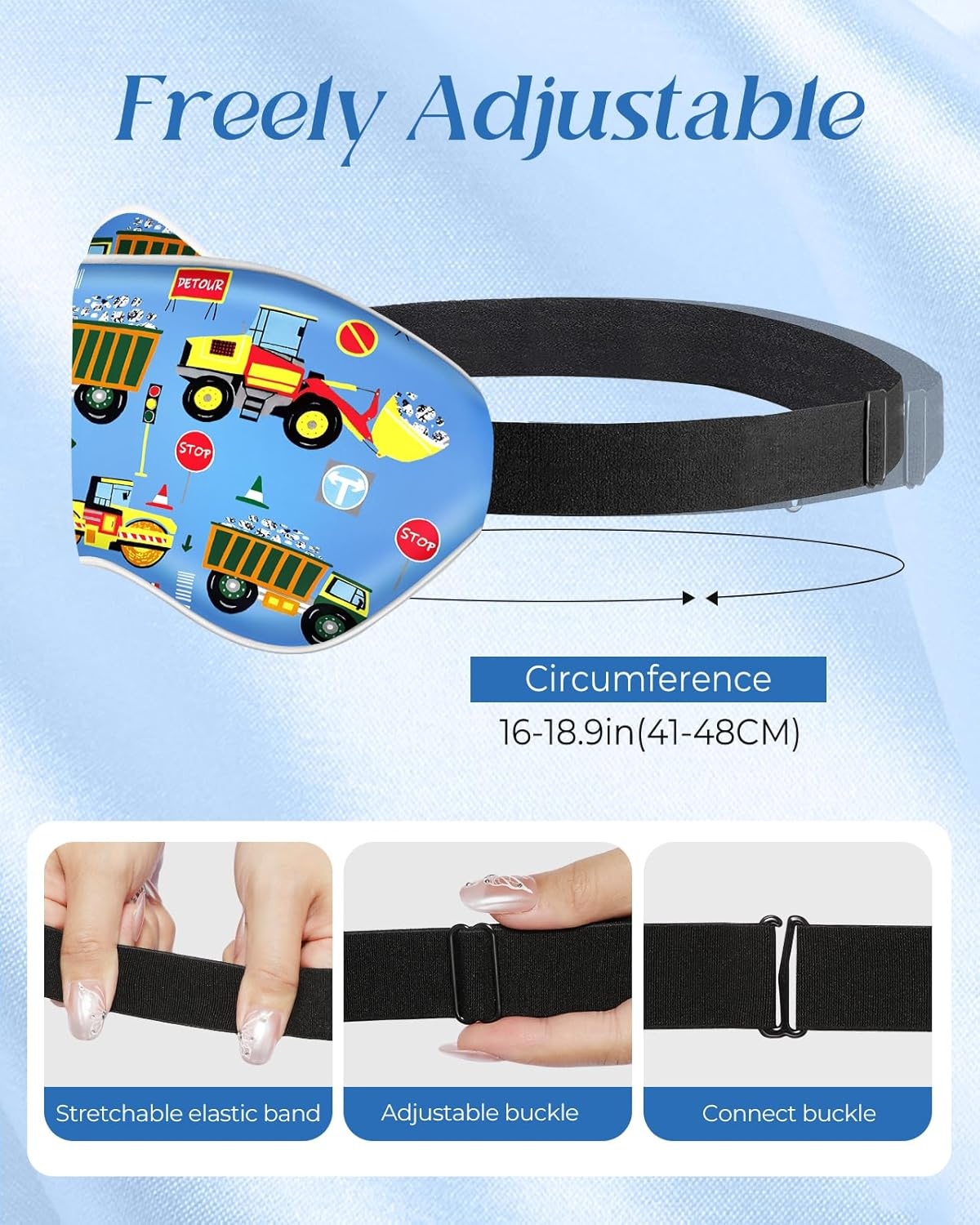 image:imageMiss Adola Sleep Mask for Kids Cute Kawaii Cartoon Silk Sleeping Mask with Adjustable Strap Soft Smooth Light Eye Mask for Sleeping Silk Kids Eye Cover for Boys Girls Teens Luminous Black CatsBlue Work Truck