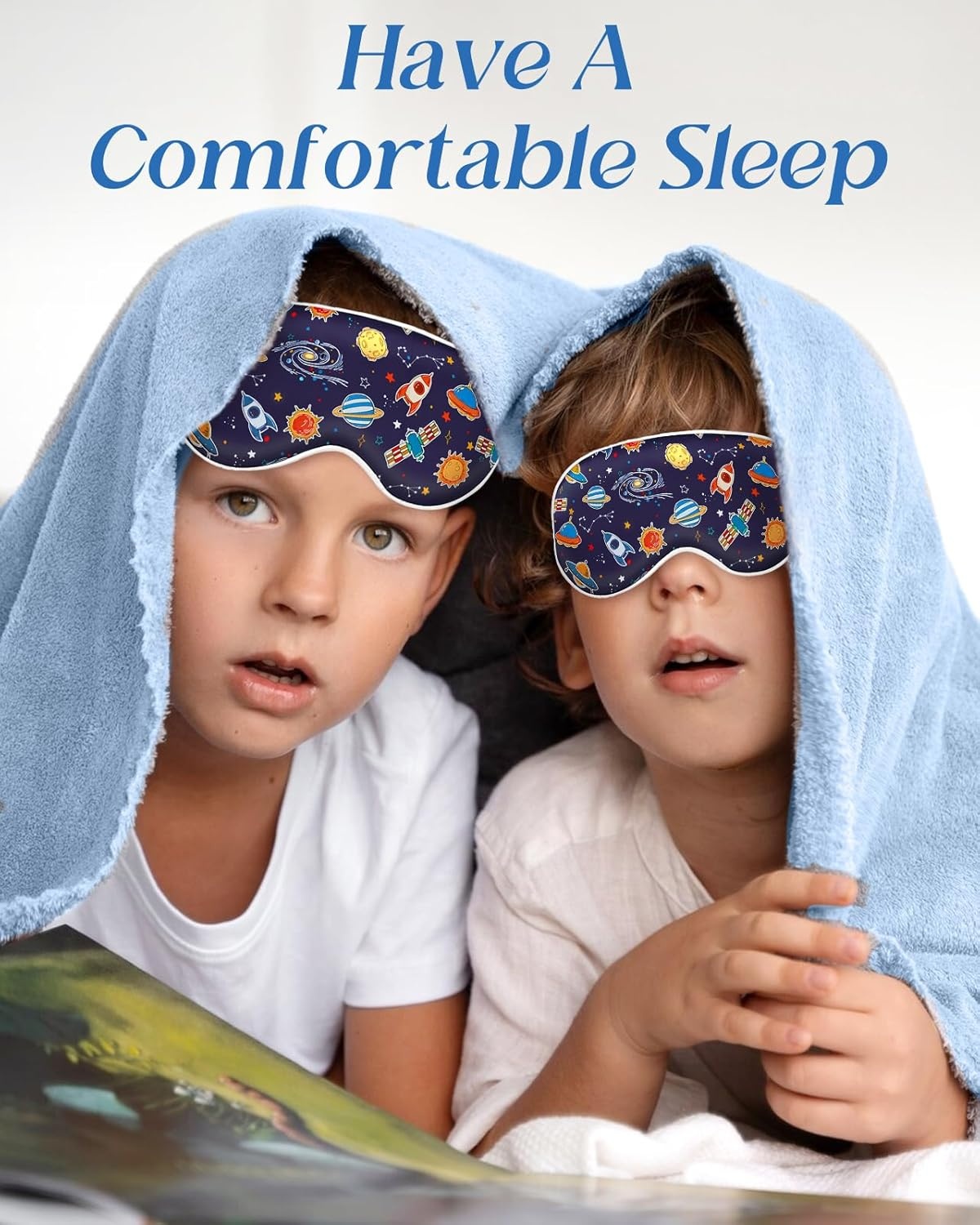 image:imageMiss Adola Sleep Mask for Kids Cute Kawaii Cartoon Silk Sleeping Mask with Adjustable Strap Soft Smooth Light Eye Mask for Sleeping Silk Kids Eye Cover for Boys Girls Teens Luminous Black CatsBlue Sky Rockets