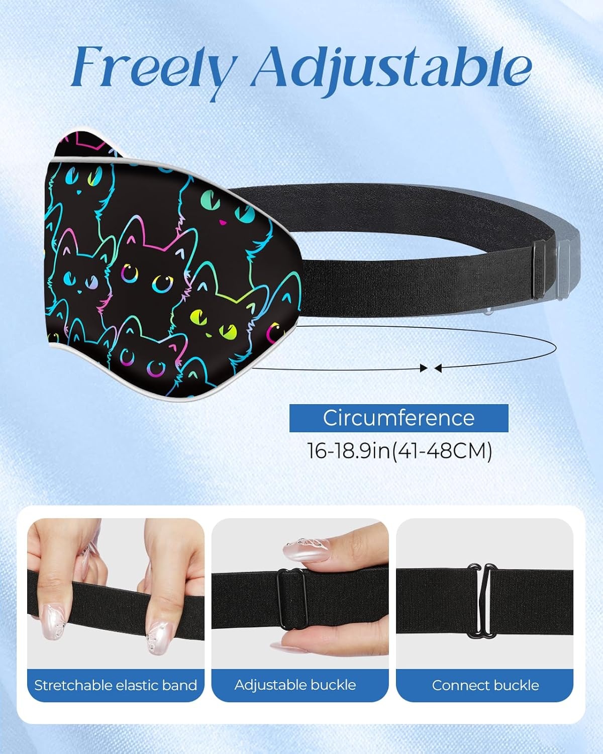 image:imageMiss Adola Sleep Mask for Kids Cute Kawaii Cartoon Silk Sleeping Mask with Adjustable Strap Soft Smooth Light Eye Mask for Sleeping Silk Kids Eye Cover for Boys Girls Teens Luminous Black CatsLuminous Black Cats