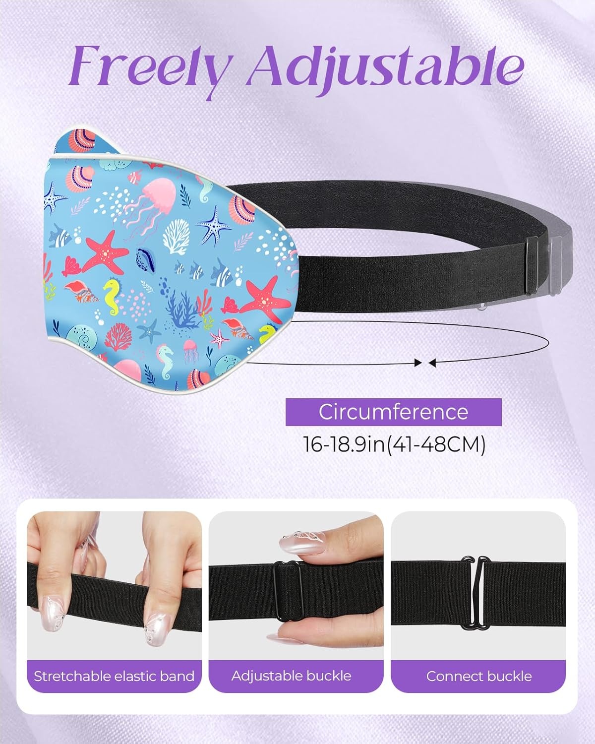 image:imageMiss Adola Sleep Mask for Kids Cute Kawaii Cartoon Silk Sleeping Mask with Adjustable Strap Soft Smooth Light Eye Mask for Sleeping Silk Kids Eye Cover for Boys Girls Teens Luminous Black CatsCute Sea Animals