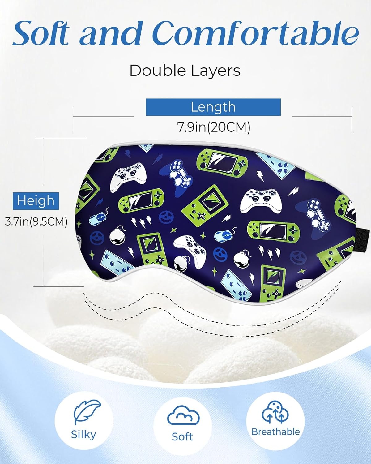 image:imageMiss Adola Sleep Mask for Kids Cute Kawaii Cartoon Silk Sleeping Mask with Adjustable Strap Soft Smooth Light Eye Mask for Sleeping Silk Kids Eye Cover for Boys Girls Teens Luminous Black CatsBlue Green Game