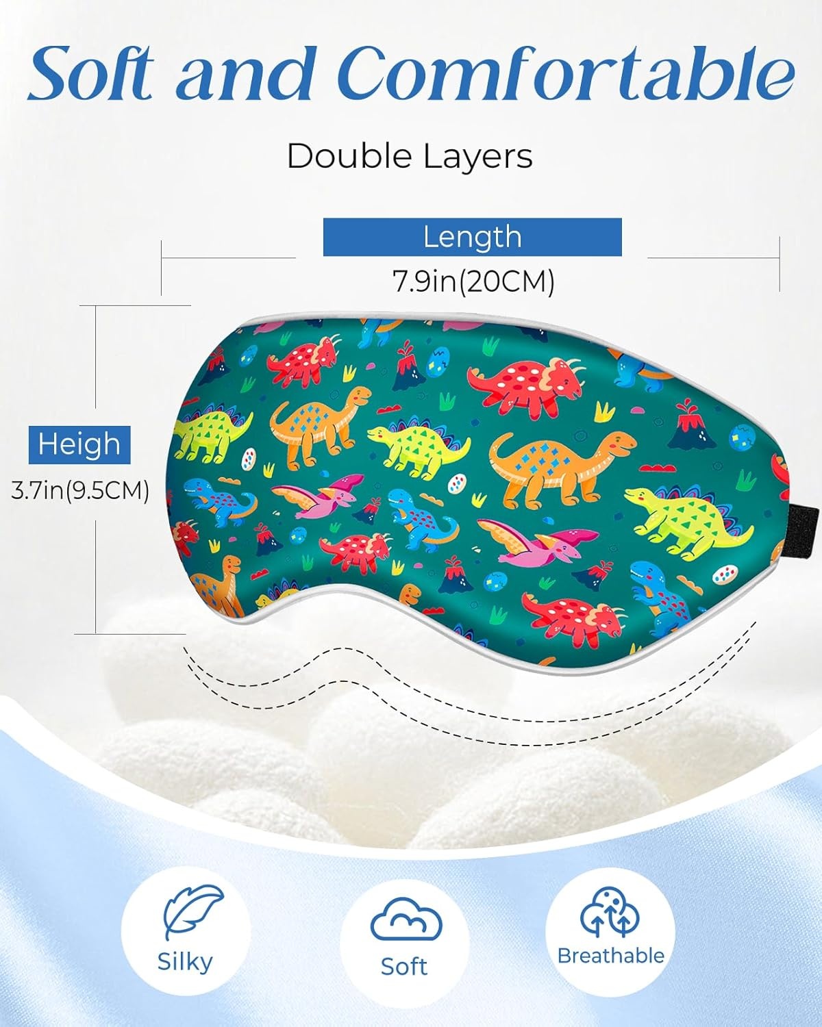 image:imageMiss Adola Sleep Mask for Kids Cute Kawaii Cartoon Silk Sleeping Mask with Adjustable Strap Soft Smooth Light Eye Mask for Sleeping Silk Kids Eye Cover for Boys Girls Teens Luminous Black CatsGreen Dinosaur