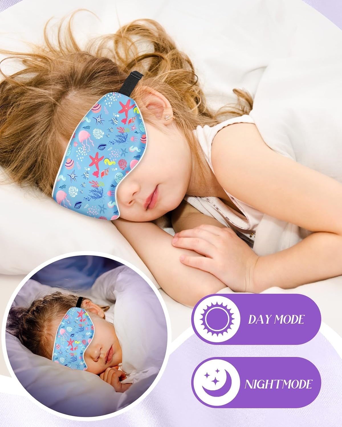 image:imageMiss Adola Sleep Mask for Kids Cute Kawaii Cartoon Silk Sleeping Mask with Adjustable Strap Soft Smooth Light Eye Mask for Sleeping Silk Kids Eye Cover for Boys Girls Teens Luminous Black CatsCute Sea Animals